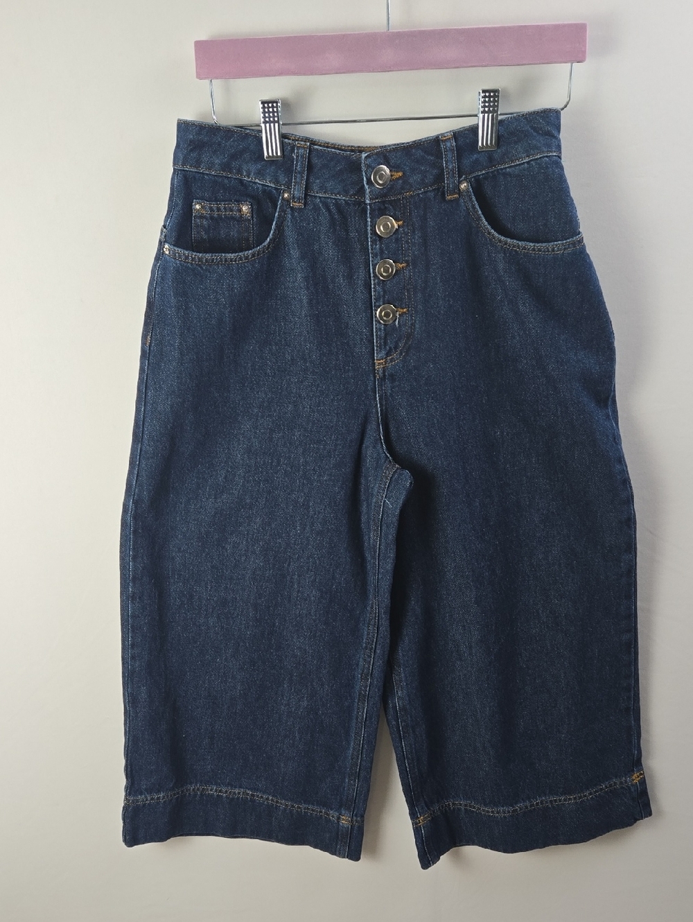 ALIGNE High Waisted Denim Culottes W27 Dark Wash Button Fly Wide Leg Crop Jeans